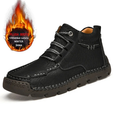 Ziemas vīriešu zābaki silti āra vīriešu sniega zābaki īstas ādas āra potītes gumijas vīriešu ikdienas kedas darba motocikla zābaki