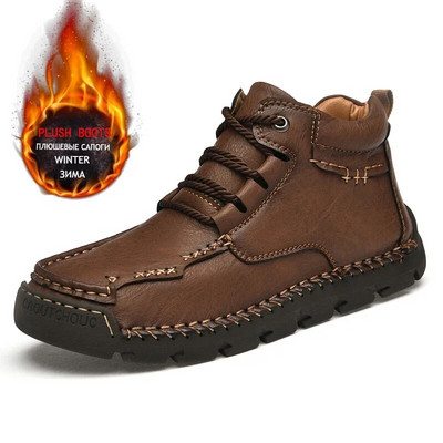 Ziemas vīriešu zābaki silti āra vīriešu sniega zābaki īstas ādas āra potītes gumijas vīriešu ikdienas kedas darba motocikla zābaki