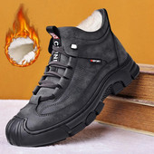 Vīriešu ziemas jauni kokvilnas zābaki auksti, silti ādas sniega zābaki aizsargājoša, izturīga zole, plīša un biezināti lieli kokvilnas zābaki vīriešiem