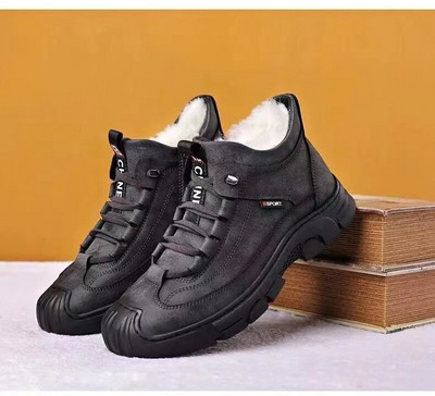 Vīriešu ziemas jauni kokvilnas zābaki auksti, silti ādas sniega zābaki aizsargājoša, izturīga zole, plīša un biezināti lieli kokvilnas zābaki vīriešiem