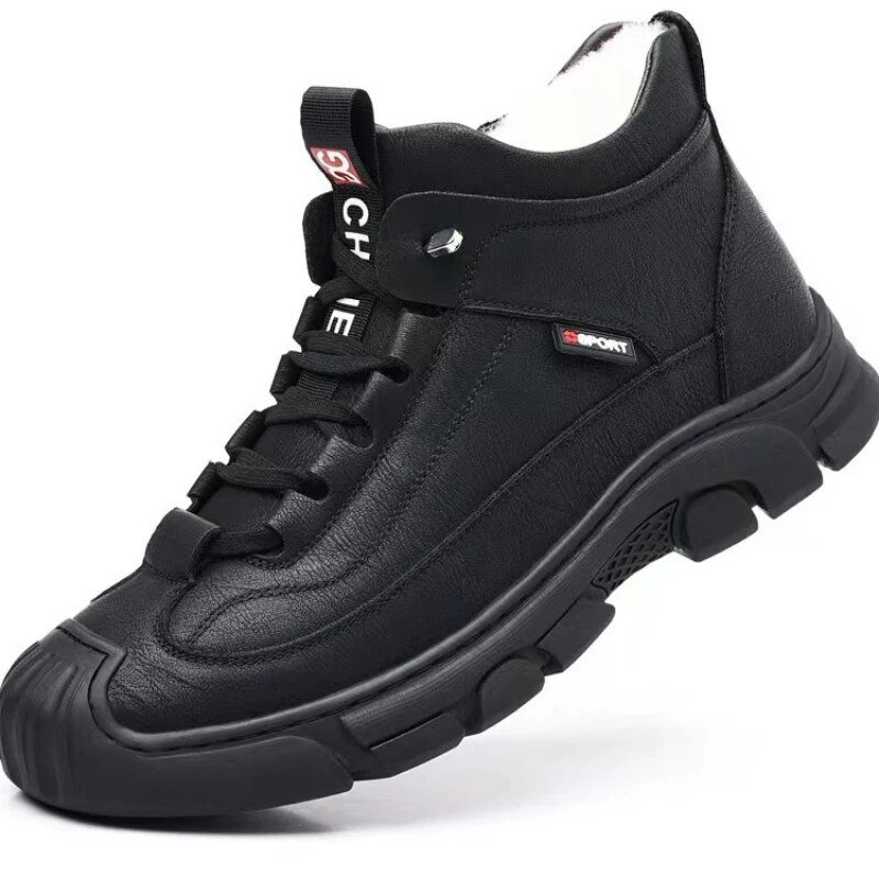 Vīriešu ziemas jauni kokvilnas zābaki auksti, silti ādas sniega zābaki aizsargājoša, izturīga zole, plīša un biezināti lieli kokvilnas zābaki vīriešiem