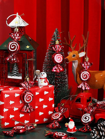 6 τμχ Χριστουγεννιάτικα διακοσμητικά, χριστουγεννιάτικα πλαστικά ζαχαρωτά, ζωγραφισμένες χριστουγεννιάτικες μπάλες, μενταγιόν χριστουγεννιάτικο δέντρο, γλειφιτζούρια, 6 τμχ.