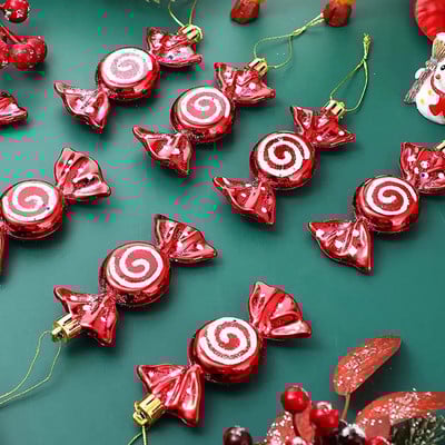 6 τμχ Χριστουγεννιάτικα διακοσμητικά, χριστουγεννιάτικα πλαστικά ζαχαρωτά, ζωγραφισμένες χριστουγεννιάτικες μπάλες, μενταγιόν χριστουγεννιάτικο δέντρο, γλειφιτζούρια, 6 τμχ.