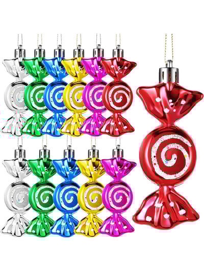 6 τμχ Χριστουγεννιάτικα διακοσμητικά, χριστουγεννιάτικα πλαστικά ζαχαρωτά, ζωγραφισμένες χριστουγεννιάτικες μπάλες, μενταγιόν χριστουγεννιάτικο δέντρο, γλειφιτζούρια, 6 τμχ.
