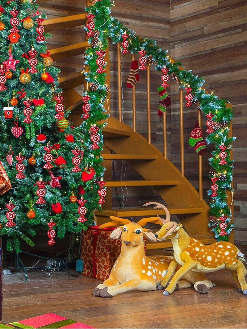 6 τμχ Χριστουγεννιάτικα διακοσμητικά, χριστουγεννιάτικα πλαστικά ζαχαρωτά, ζωγραφισμένες χριστουγεννιάτικες μπάλες, μενταγιόν χριστουγεννιάτικο δέντρο, γλειφιτζούρια, 6 τμχ.