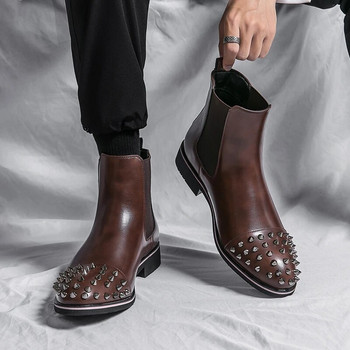 Защитни работни обувки с нитове за мъже Кожени ботуши Chelsea със стоманена глава Мъжки модни ботуши до глезена Grace Cowboy Boots Ботуши с остър кон