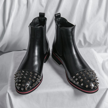 Защитни работни обувки с нитове за мъже Кожени ботуши Chelsea със стоманена глава Мъжки модни ботуши до глезена Grace Cowboy Boots Ботуши с остър кон