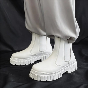 Есенни зимни мъжки бели ботуши Челси, модни високи ботуши на платформа, мъжки улични ботуши на открито, мъжки botas para hombre 202