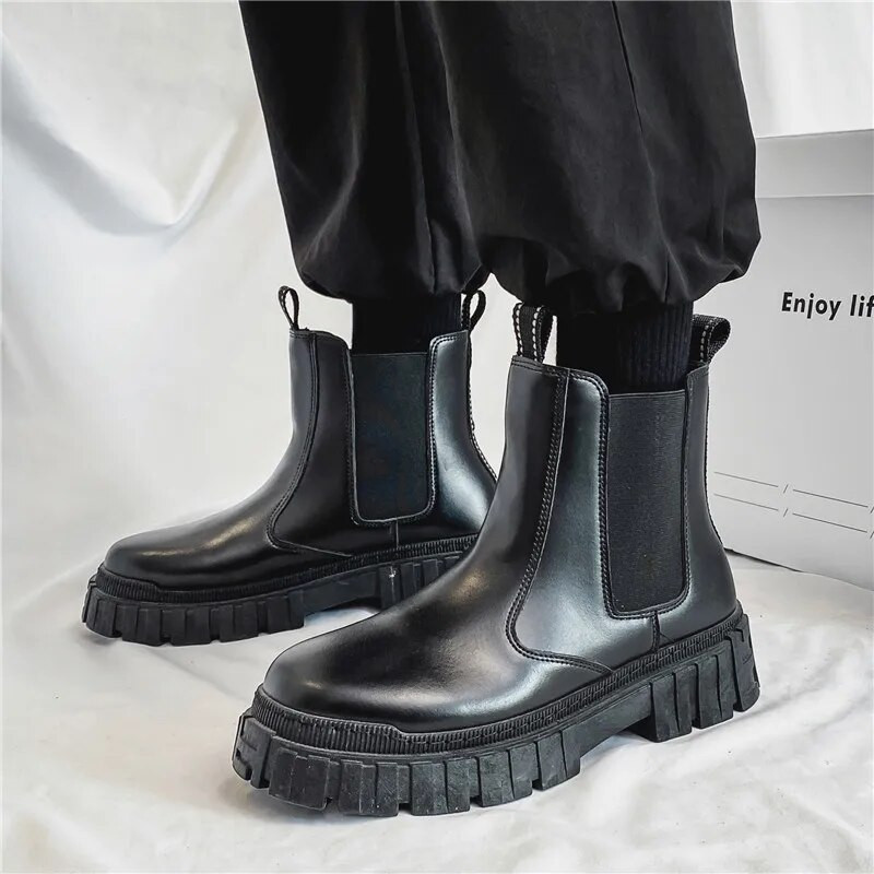 Rudens ziemas vīriešu balti Chelsea zābaki Modes zābaki ar augstu platformu vīriešiem āra ielas potītes zābaki Man botas para hombre 202