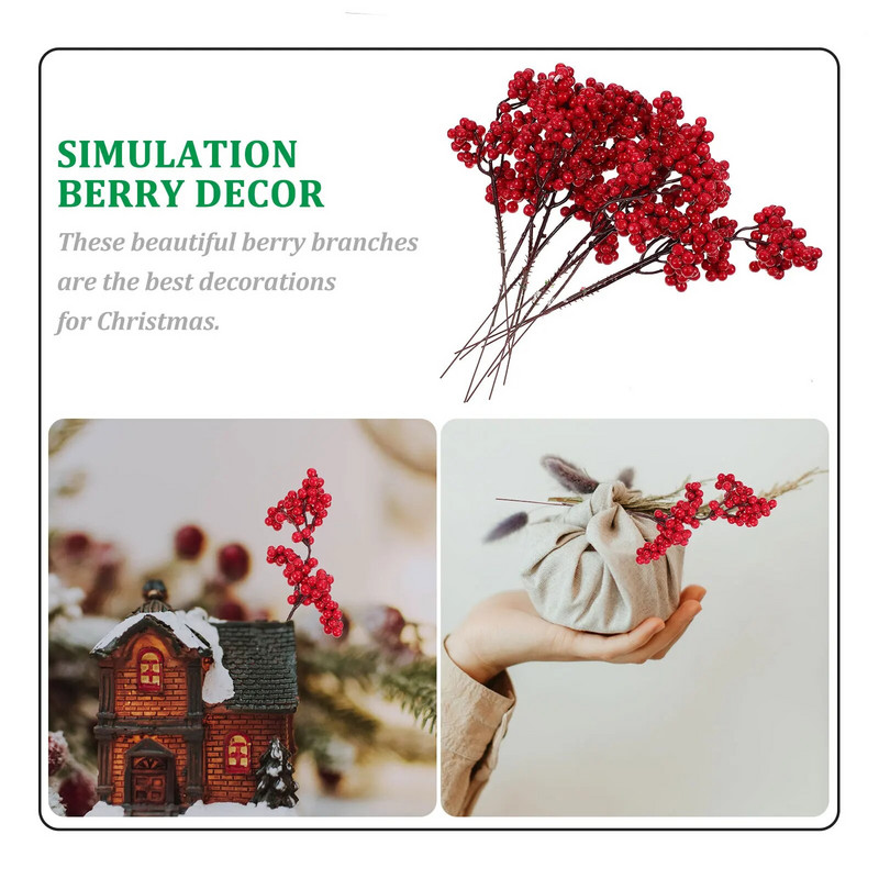 10KOM Božićne crvene bobice Božićna simulacija Dekor grane bobica DIY Božićna imitacija cvjetnog aranžiranja Dekoracija grane bobice
