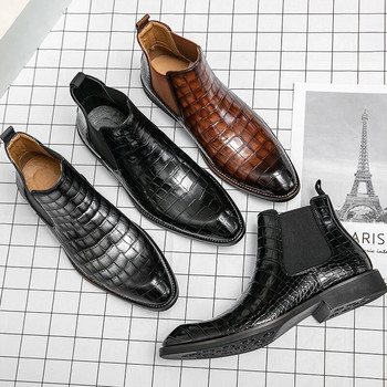Мъжки класически ботуши Chelsea PU крокодилски модел с квадратни пръсти Модни универсални бизнес ежедневни улични партита Ежедневни обувки