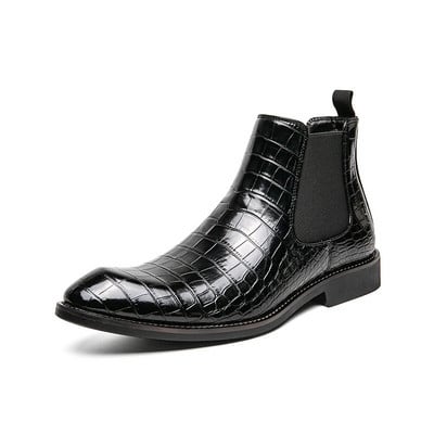 Cizme chelsea clasice pentru bărbați, model de crocodil PU, îmbrăcăminte cu vârful pătrat, modă, versatilă, ocazională, pentru petrecere pe stradă, pantofi de zi cu zi