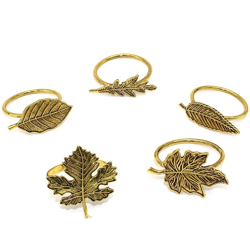 10 tk/tk Classic Vintage Leaf Salvrätiku Ring Leaf Salvräti Pandla Vahtra Leaf Sulamist Salvräti Sõrmus Pulmalaua kaunistus
