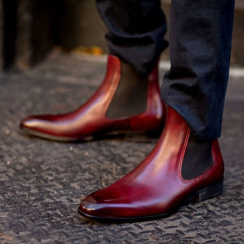 Νέα Κόκκινη Σόλα Chelsea Boots για Άντρες Μαύρα Κόκκινα Επαγγελματικά Μυτερά Χειροποίητα Ανδρικά Μόδα Κοντές Μπότες Δωρεάν αποστολή Ανδρικές μπότες