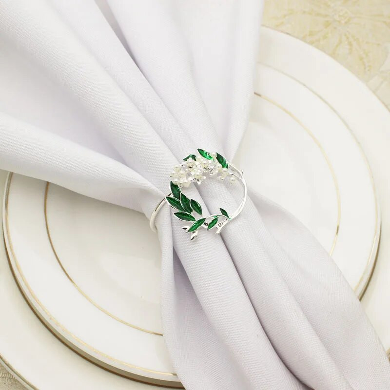 12 τμχ/παρτίδα Φυτικό μαργαριτάρι στεφάνι δαχτυλίδι χαρτοπετσέτας από κράμα δαχτυλίδι χαρτοπετσέτας γαμήλιο ξενοδοχείο διακόσμηση τραπεζιού πόρπη χαρτοπετσέτας