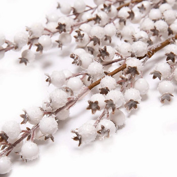 1 τεμ. Τεχνητά λευκά μούρα μίσχοι Χριστουγεννιάτικα μούρα κλαδιά για λουλούδια συνθέσεις & σπιτικές χειροτεχνίες ψεύτικα στολίδια για χιόνι
