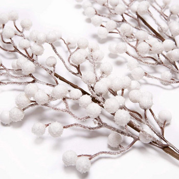 1 τεμ. Τεχνητά λευκά μούρα μίσχοι Χριστουγεννιάτικα μούρα κλαδιά για λουλούδια συνθέσεις & σπιτικές χειροτεχνίες ψεύτικα στολίδια για χιόνι