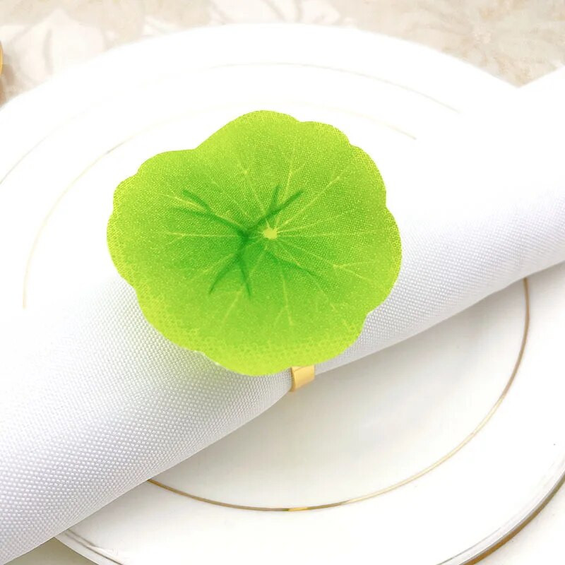 8 τμχ/παρτίδα Προσομοίωση δαχτυλίδι χαρτοπετσέτας φύλλου λωτού πράσινο δαχτυλίδι χαρτοπετσέτας γιορτινό πάρτι διακόσμηση με πόρπη για χαρτοπετσέτα γραφείου