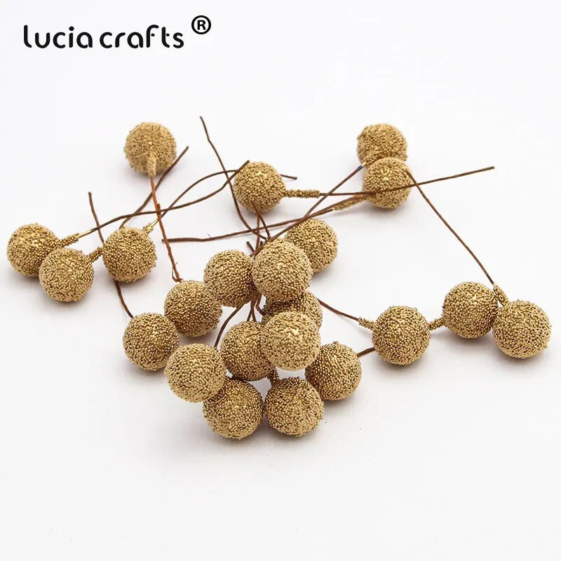 20gab 14mm mākslīgo augļu ziedu putekšņlapa DIY Ziemassvētku kāzu ballīte Valentīndienas dāvanu kastīte Vainagi Dekorācijas A0603