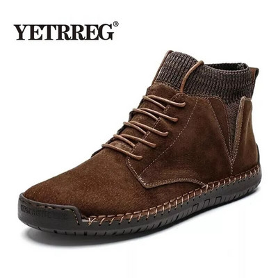 Márka Téli Meleg Férfi Hócsizmák Minőségi Tehén Velúr Férfi Bokacsizmák Szőrme Férfi Cipők Plüss Őszi Basic Drive Boots Big Size 48