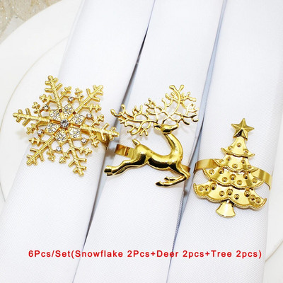 6Gb jaukta stila Ziemassvētku salvešu gredzens Ziemassvētku eglītes sniegpārsla ziemeļbrieža salvešu turētājs Ziemassvētku kāzu vakariņu galda dekorēšanai