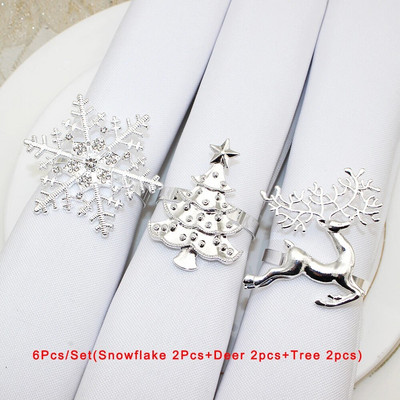 6Gb jaukta stila Ziemassvētku salvešu gredzens Ziemassvētku eglītes sniegpārsla ziemeļbrieža salvešu turētājs Ziemassvētku kāzu vakariņu galda dekorēšanai