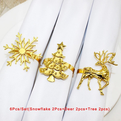 6Gb jaukta stila Ziemassvētku salvešu gredzens Ziemassvētku eglītes sniegpārsla ziemeļbrieža salvešu turētājs Ziemassvētku kāzu vakariņu galda dekorēšanai