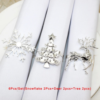 6Gb jaukta stila Ziemassvētku salvešu gredzens Ziemassvētku eglītes sniegpārsla ziemeļbrieža salvešu turētājs Ziemassvētku kāzu vakariņu galda dekorēšanai