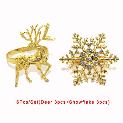 6Gb jaukta stila Ziemassvētku salvešu gredzens Ziemassvētku eglītes sniegpārsla ziemeļbrieža salvešu turētājs Ziemassvētku kāzu vakariņu galda dekorēšanai