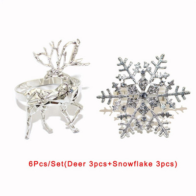 6Gb jaukta stila Ziemassvētku salvešu gredzens Ziemassvētku eglītes sniegpārsla ziemeļbrieža salvešu turētājs Ziemassvētku kāzu vakariņu galda dekorēšanai