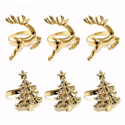 6Gb jaukta stila Ziemassvētku salvešu gredzens Ziemassvētku eglītes sniegpārsla ziemeļbrieža salvešu turētājs Ziemassvētku kāzu vakariņu galda dekorēšanai