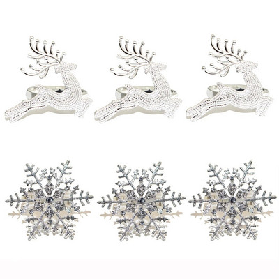 6Gb jaukta stila Ziemassvētku salvešu gredzens Ziemassvētku eglītes sniegpārsla ziemeļbrieža salvešu turētājs Ziemassvētku kāzu vakariņu galda dekorēšanai