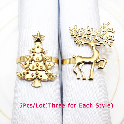 6Gb jaukta stila Ziemassvētku salvešu gredzens Ziemassvētku eglītes sniegpārsla ziemeļbrieža salvešu turētājs Ziemassvētku kāzu vakariņu galda dekorēšanai