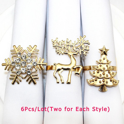 6Gb jaukta stila Ziemassvētku salvešu gredzens Ziemassvētku eglītes sniegpārsla ziemeļbrieža salvešu turētājs Ziemassvētku kāzu vakariņu galda dekorēšanai