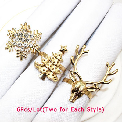 6Gb jaukta stila Ziemassvētku salvešu gredzens Ziemassvētku eglītes sniegpārsla ziemeļbrieža salvešu turētājs Ziemassvētku kāzu vakariņu galda dekorēšanai