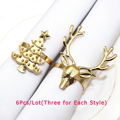 6Gb jaukta stila Ziemassvētku salvešu gredzens Ziemassvētku eglītes sniegpārsla ziemeļbrieža salvešu turētājs Ziemassvētku kāzu vakariņu galda dekorēšanai