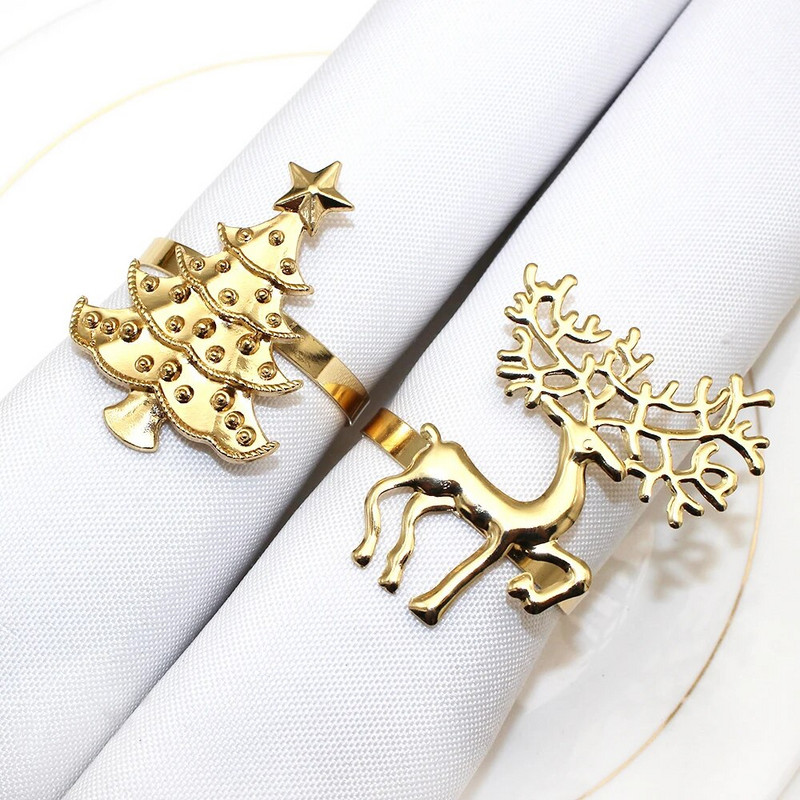 6Gb jaukta stila Ziemassvētku salvešu gredzens Ziemassvētku eglītes sniegpārsla ziemeļbrieža salvešu turētājs Ziemassvētku kāzu vakariņu galda dekorēšanai