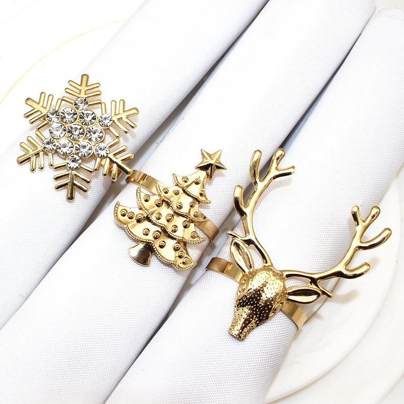 6Gb jaukta stila Ziemassvētku salvešu gredzens Ziemassvētku eglītes sniegpārsla ziemeļbrieža salvešu turētājs Ziemassvētku kāzu vakariņu galda dekorēšanai