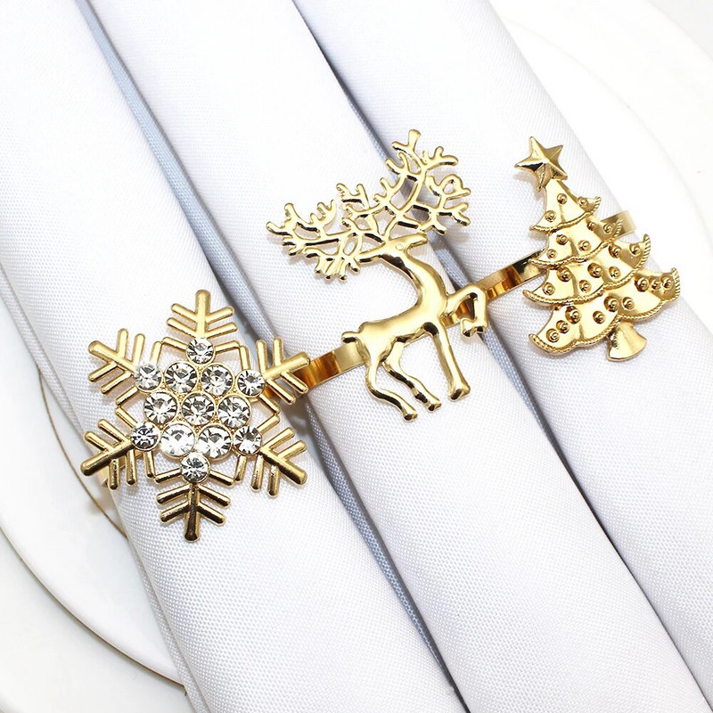 6Gb jaukta stila Ziemassvētku salvešu gredzens Ziemassvētku eglītes sniegpārsla ziemeļbrieža salvešu turētājs Ziemassvētku kāzu vakariņu galda dekorēšanai