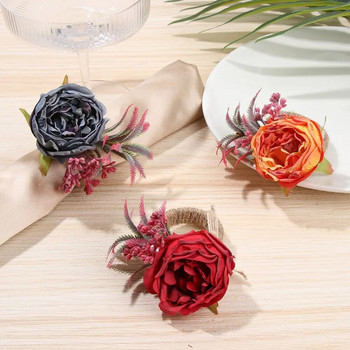 Декорация на маса Ръчно изработени сватбени катарами за салфетки Симулация на пръстен за салфетки от рози Поставка за хранене Изкуствени рози