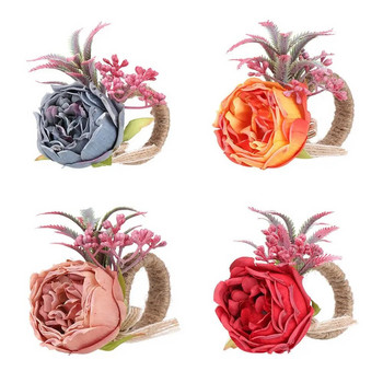 Декорация на маса Ръчно изработени сватбени катарами за салфетки Симулация на пръстен за салфетки от рози Поставка за хранене Изкуствени рози