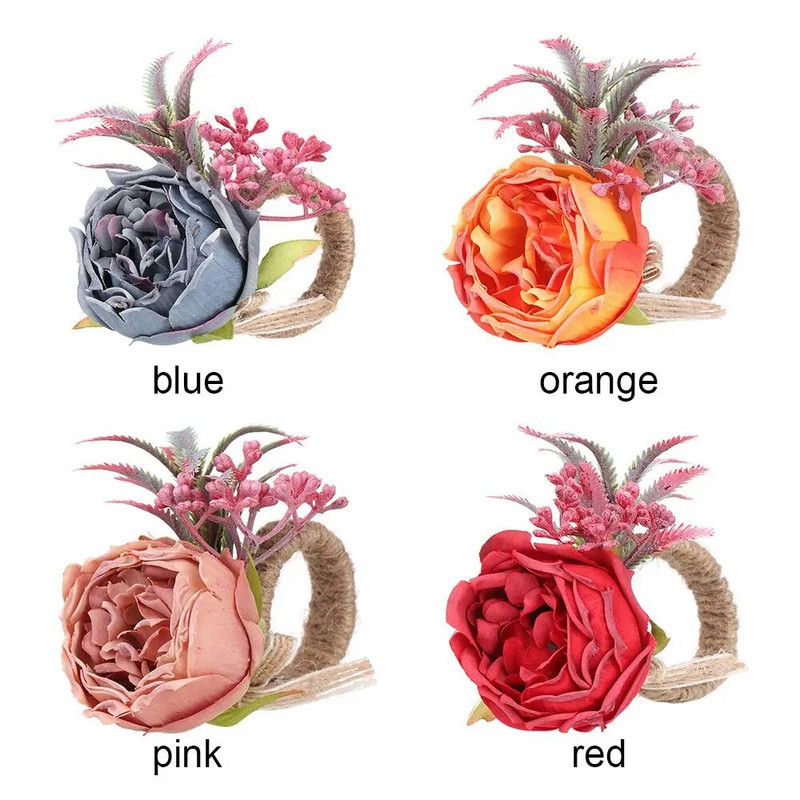 Galda noformējums, rokām darināts kāzu salvešu sprādžu turētājs, simulācijas rožu salvešu gredzens ēdamistabas turētājs Mākslīgās rozes