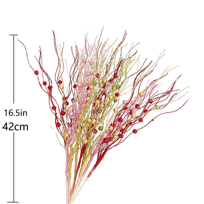 5 gab. Ziemassvētku eglītes rotājums Glitter 42cm mākslīgo ziedu zari Mājas viltus ziedu Ziemassvētku rotājums Jaungada ballīte