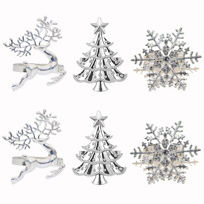 6Gb jaukta stila Ziemassvētku salvešu gredzeni Sudraba sniegpārsla Ziemassvētku salvešu turētājs svētku kāzu ballītei vakariņu galda dekors HWC171