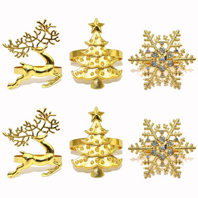 6Gb jaukta stila Ziemassvētku salvešu gredzeni Sudraba sniegpārsla Ziemassvētku salvešu turētājs svētku kāzu ballītei vakariņu galda dekors HWC171