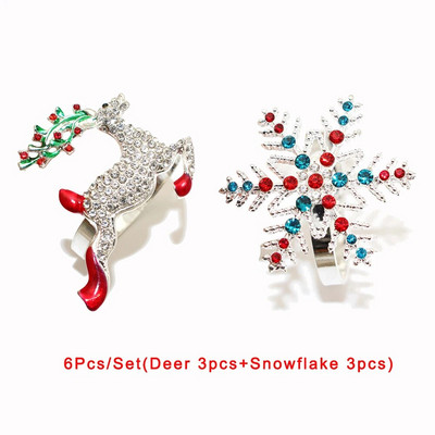 6Gb jaukta stila Ziemassvētku salvešu gredzeni Sudraba sniegpārsla Ziemassvētku salvešu turētājs svētku kāzu ballītei vakariņu galda dekors HWC171