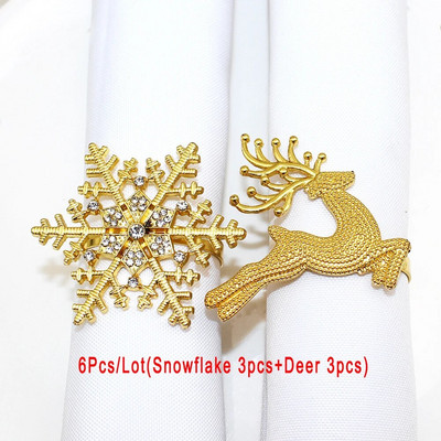 6Gb jaukta stila Ziemassvētku salvešu gredzeni Sudraba sniegpārsla Ziemassvētku salvešu turētājs svētku kāzu ballītei vakariņu galda dekors HWC171