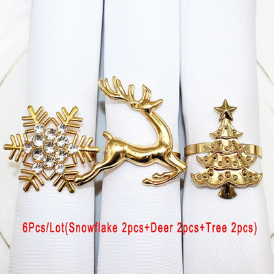 6Gb jaukta stila Ziemassvētku salvešu gredzeni Sudraba sniegpārsla Ziemassvētku salvešu turētājs svētku kāzu ballītei vakariņu galda dekors HWC171