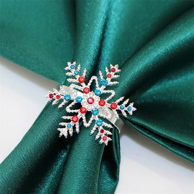 6Gb jaukta stila Ziemassvētku salvešu gredzeni Sudraba sniegpārsla Ziemassvētku salvešu turētājs svētku kāzu ballītei vakariņu galda dekors HWC171