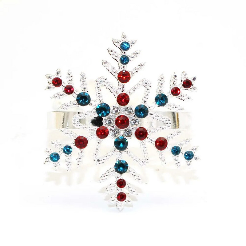 6Gb jaukta stila Ziemassvētku salvešu gredzeni Sudraba sniegpārsla Ziemassvētku salvešu turētājs svētku kāzu ballītei vakariņu galda dekors HWC171